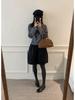 Korean Black Wool Blend A-Line High Waist Skirt for Women - Autumn/Winter