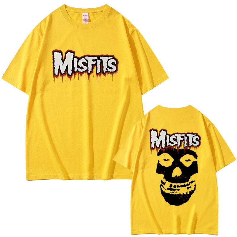 Horror Punk Misfits Skull Rock Double Sided Print T Shirt Unisex Gothic Vintage Oversized Tshirts Male Cotton Short Sleeve Tshirt