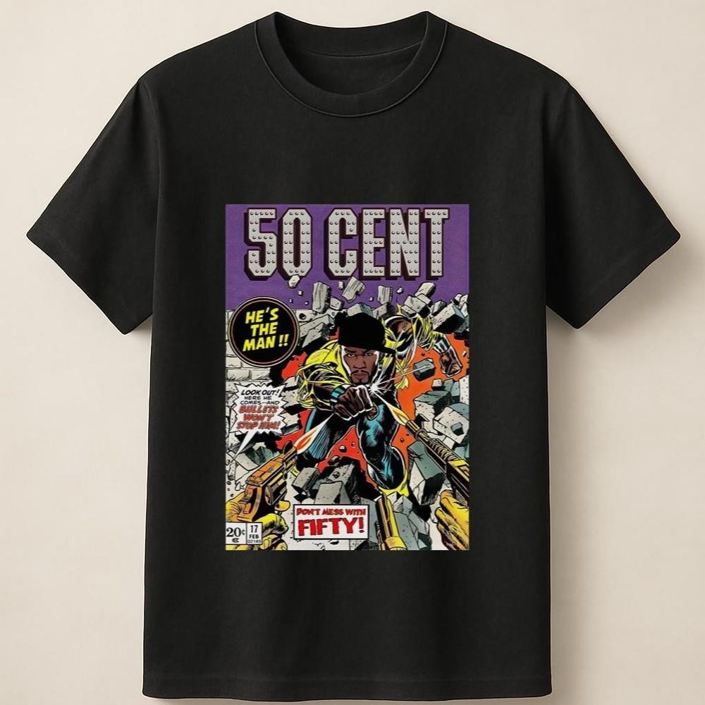 Old School 50 Cent Tee With Comic Style Music Icon Print Unisex T Shirt Unisex T-Shirt XL