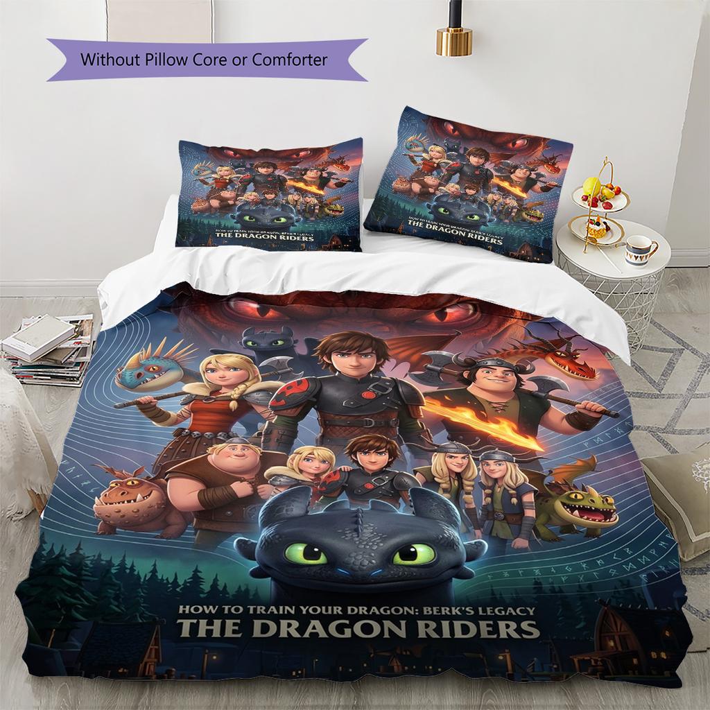 How Train Dragon Pattern Bedding Quilt Set Quilt Cover Pillowcase Home Birthday Gift(1 * Duvet Cover + 2 * Pillowcase, Without Core)