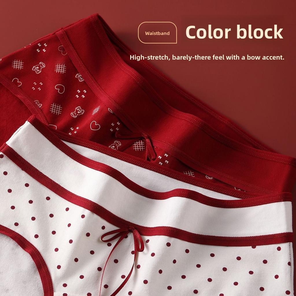 Ladies Spring and Autumn Benming Year Red Cotton Antibacterial Stall Middle Waist Triangle Briefs