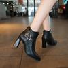 2024 Winter New Metal Buckle Designer Women Boots Outdoor Party Fashion Back Zipper Simple Pure Black Women Large Size Shoes