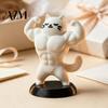 Office Desk Accessories 3D Printed Muscle Cat Figurine, Funny Strong Animal Ornament for Desktop Decoration Home Office, Creative Sculpture with Base,