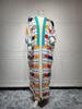 AB198 Women's Striped Batwing Sleeve Muslim Vest & Abaya Dress Set