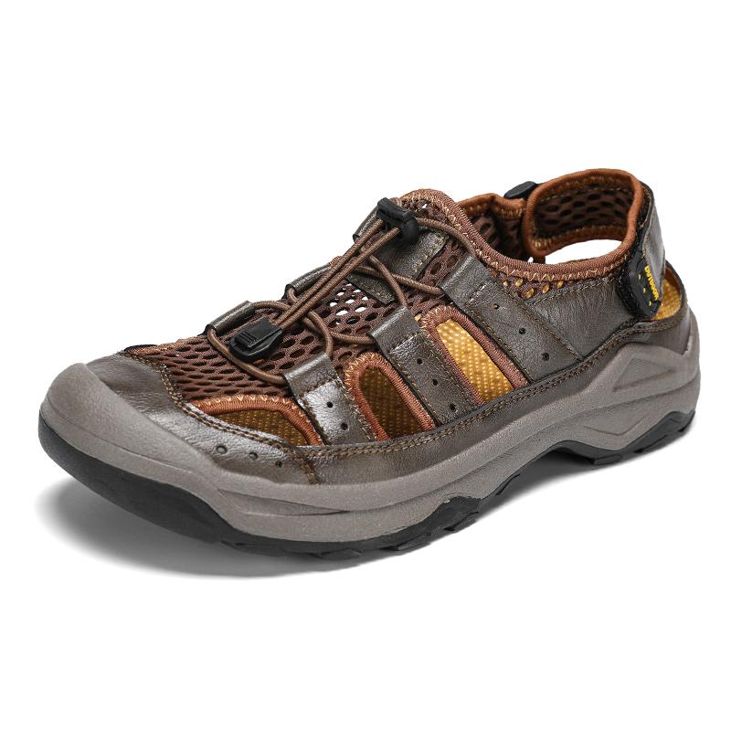 Fashion New Beach Flats Handmade Retro Men Sandals Men's Tide Summer Walking Shoes Leather Outdoor Loafers Leisure Sports Hollow Sandals