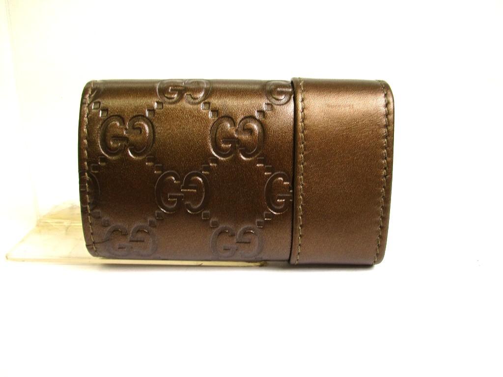 Authentic GUCCI GG Dark Brown Leather Heart Motif 6 Pics Key Chain #a961  Refurbished