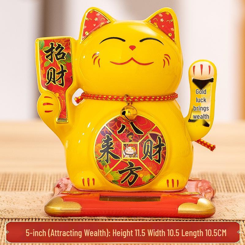 Ceramic Solar Car Lucky Cat Ornament - Hand-Shaking Creative Gift for Meetings Cars