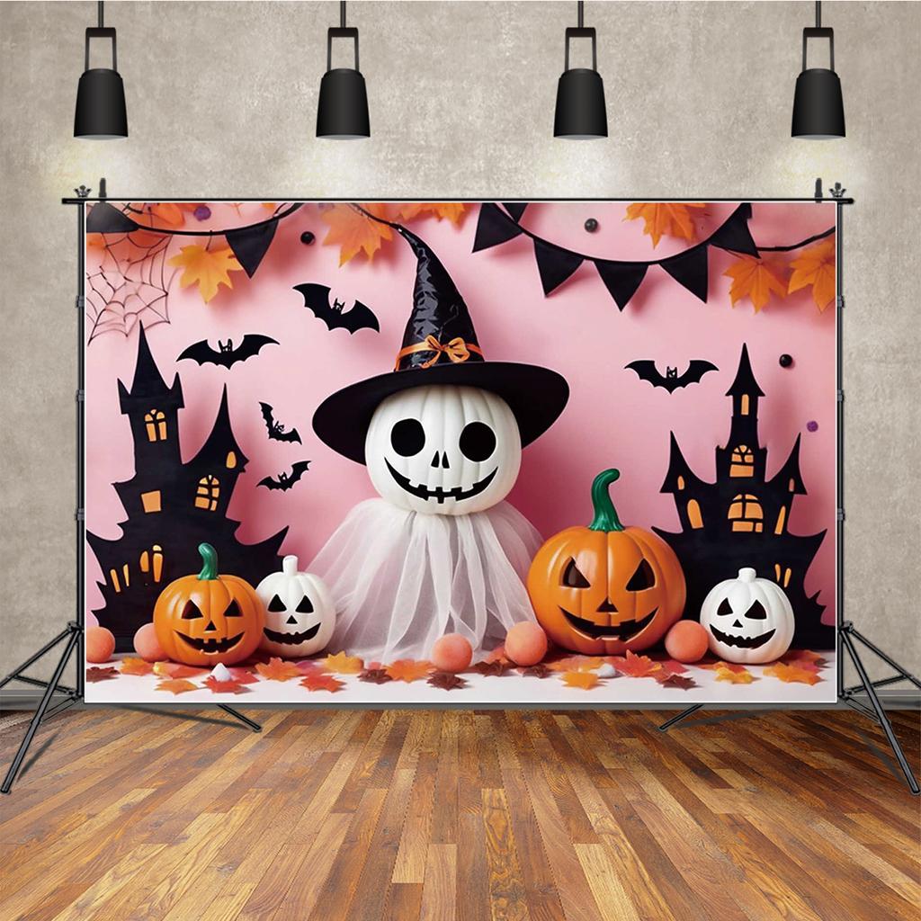 MOON.QG Pink Ghost Halloween Backgrounds For Photographs Pumpkin Witch Hats Castle Backdrops Poster Photozone Studio Photo Booth