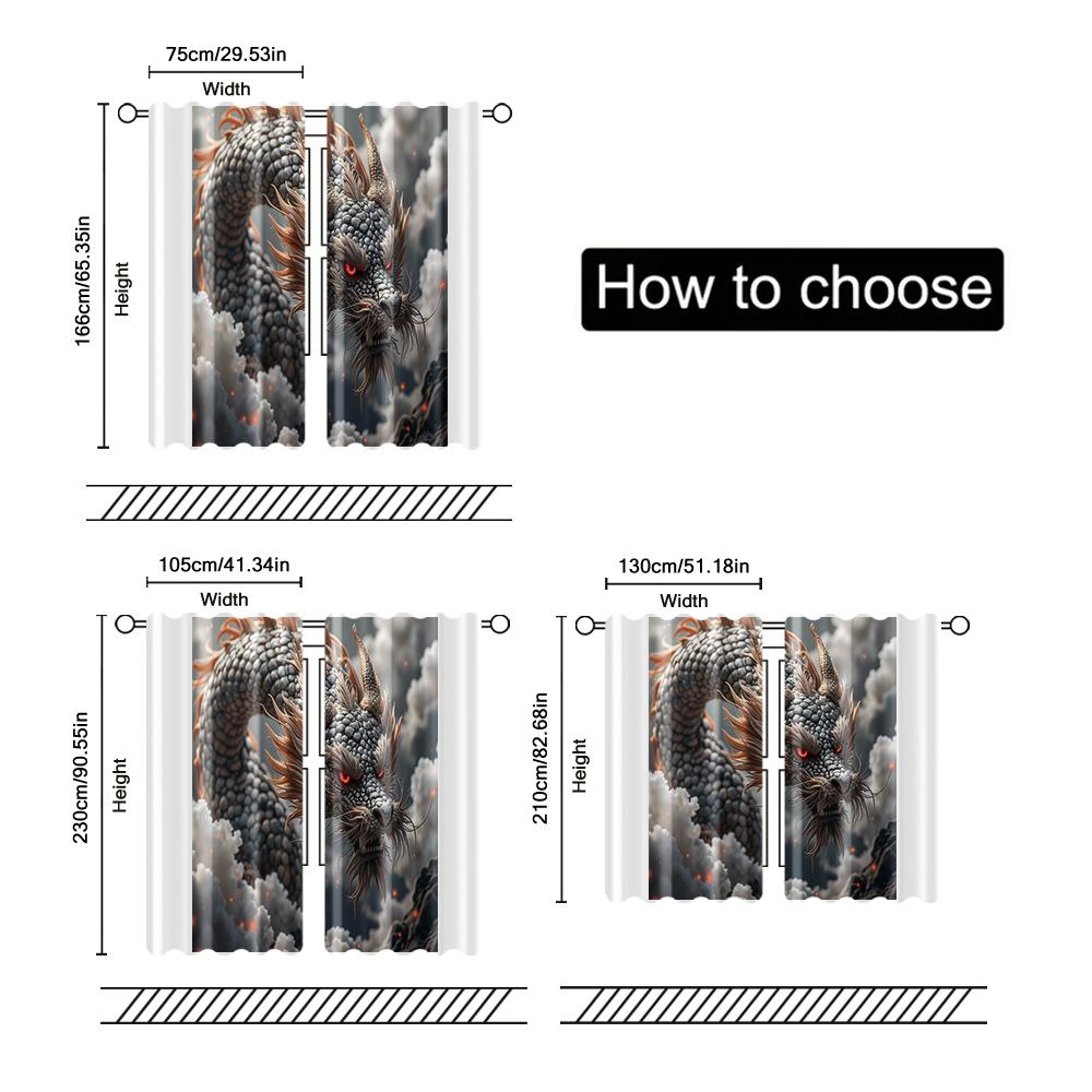 Set Of 2 Filtering Curtains Excluding Rods Non Movable Without Batteries Vibrant Dragon Use Bedrooms Living Rooms Curtain Polyester Perfect For Great