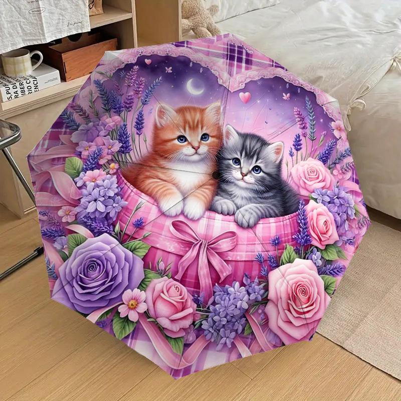 1PC Kittens Flowers Umbrella-8-Rib Reinforced, Automatic Open, Lightweight & Durable, Cute Fashion Accessory for Outdoor-Y0331