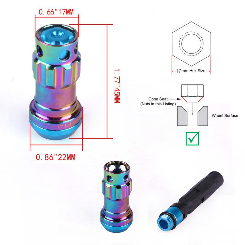 New R40 Style 44mm Wheel Nuts M12x1.5/1.25 Racing Lug Nuts 20pcs Lock Racing Lug Nuts + 2 Set Security Key