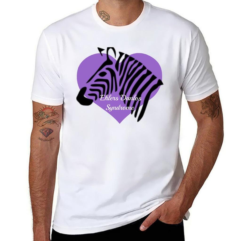 Ehlers Danlos Syndrome Awareness Purple Heart Zebra Tshirt Outdoor Work Short Sleeve Top