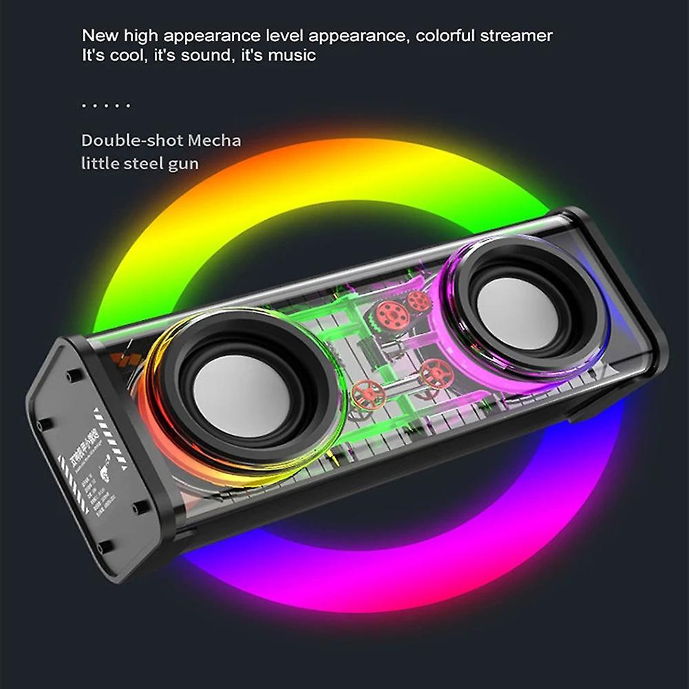 Transparent Case Colorful Light Dual Speaker Audios Multifunctional Stereo Loudspeaker for Home Pool Travel