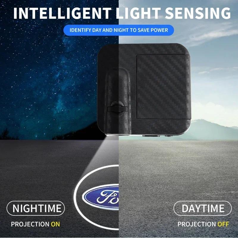 Autocollant de Voiture Ford 2 Pièces Lampe de Porte de Voiture LED Projecteur Lumière Logo de Bienvenue Laser Ombre Fantôme Automobile Pour Ford Kuga Fiesta EcoSport