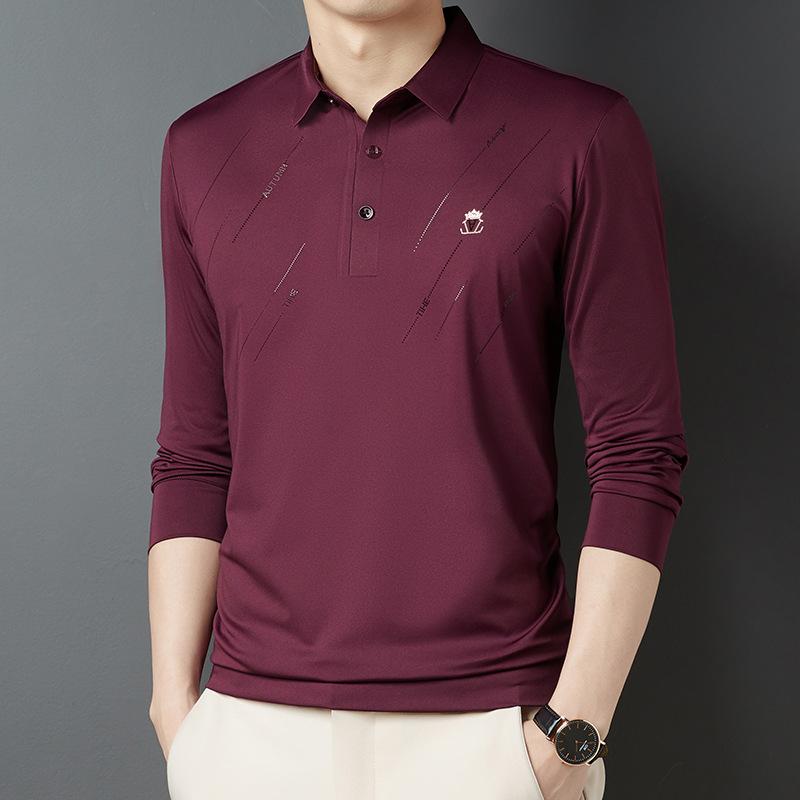 

Весенне-осенняя новая мужская футболка среднего возраста для бизнеса и отдыха, рубашка-поло с лацканами и длинным рукавом, свитер для папы XXXL