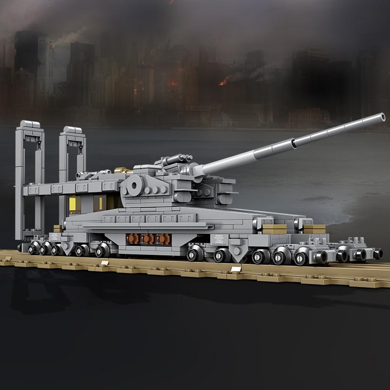 Non-Toxic New Ww2 Railway Gun Building Blocks Military Cannon Moc Bricks Model Army Weapon Tank Children Toys Adult Kid Children Christmas Gift