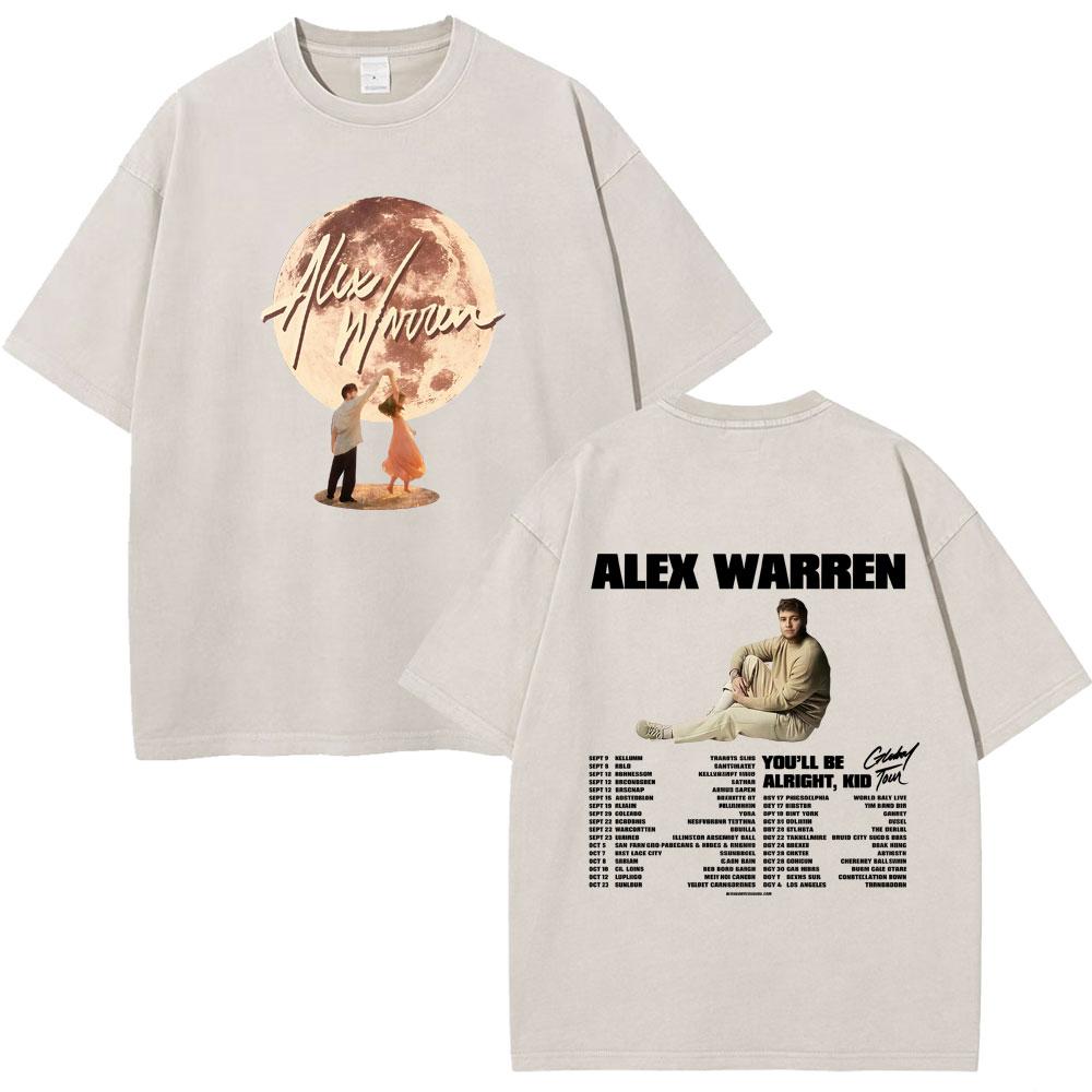 Singer Alex Warren 2026 Tour Print Tees Unisex Unisex Hiphop Tshirt Summer Cotton Loose Casual Vintage Washed Tshirts Streetwear