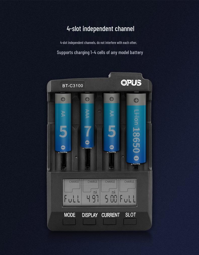 OPUS Smart Charger BT-C3100v2.2 - Fast Universal 18650 Charger