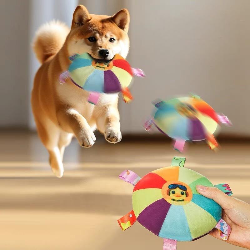 Squeaky Plush Dog Flying Disc Interactive Training Chew Toy Teething Cleaning Soft Pet Toy For Dogs Outdoor Interactive Play