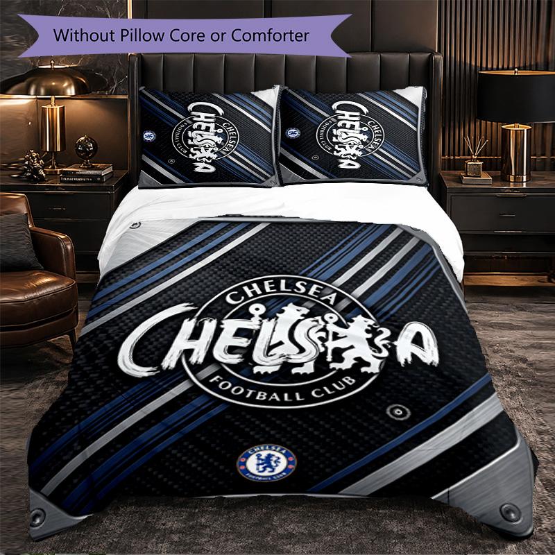 Chelsea FC Pattern 3 Pieces Bedding Set Soft Microfiber Duvet Cover with Pillow Cases for Bedroom