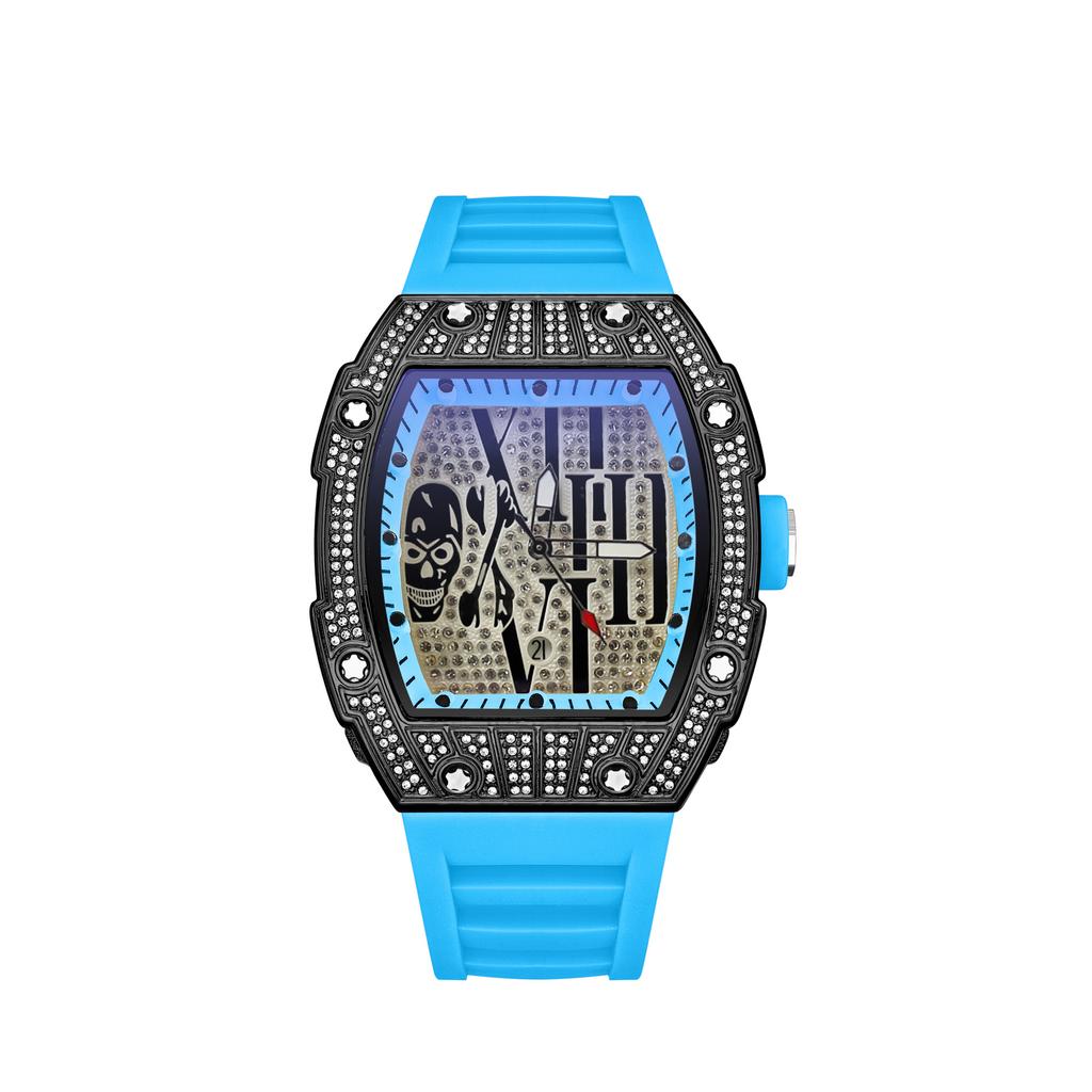 Barrel-Shaped Dial Full Diamond Watch Casual Calendar Quartz Watch