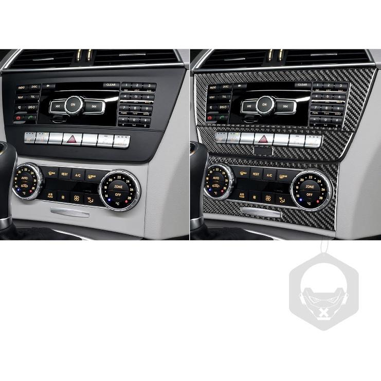 Real Carbon Fiber Car Climate Control CD Radio Panel Sticker Cover Trim Compatible with Mercedes-Benz C-Class W204 C250 C300 C350 C63 AMG 2012-2014