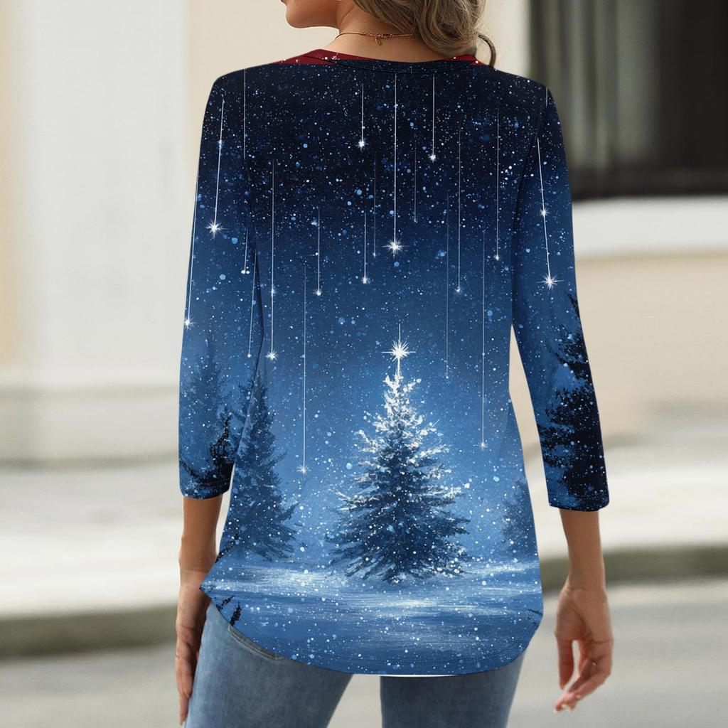Women's Fashion Casual Christmas Printed Round Neck Long Sleeve Pullover Top