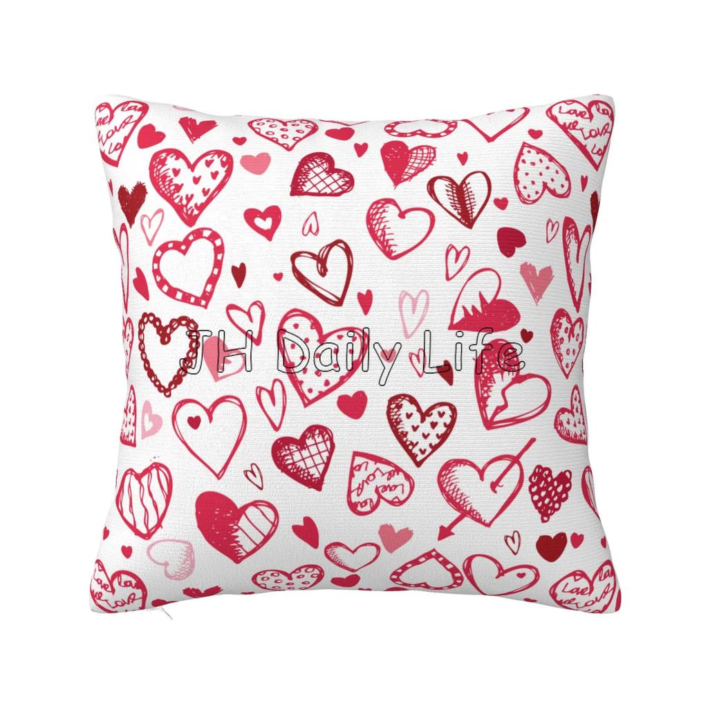 Red Pink Love Heart Pillow Case Home Sofa Bed Decor Pillow Cover Cushion Cover Square Pillowcase 18x18 Inch Valentines Day Gift