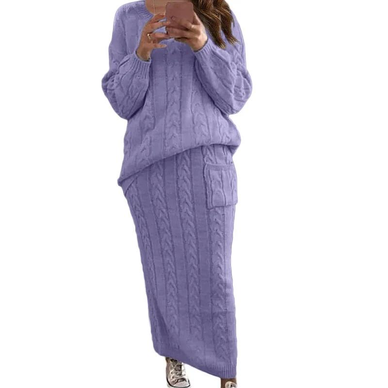 Autumn/Winter Women's Fashionable Cable Knit Floral Sweater Suit Dress Amazon European American Style Knitwear