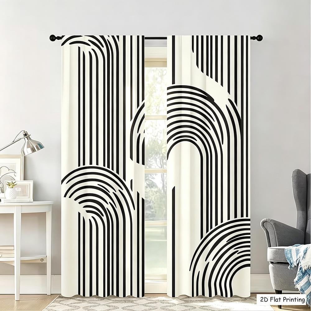 2PCS Digital Printing Curtains, Black White