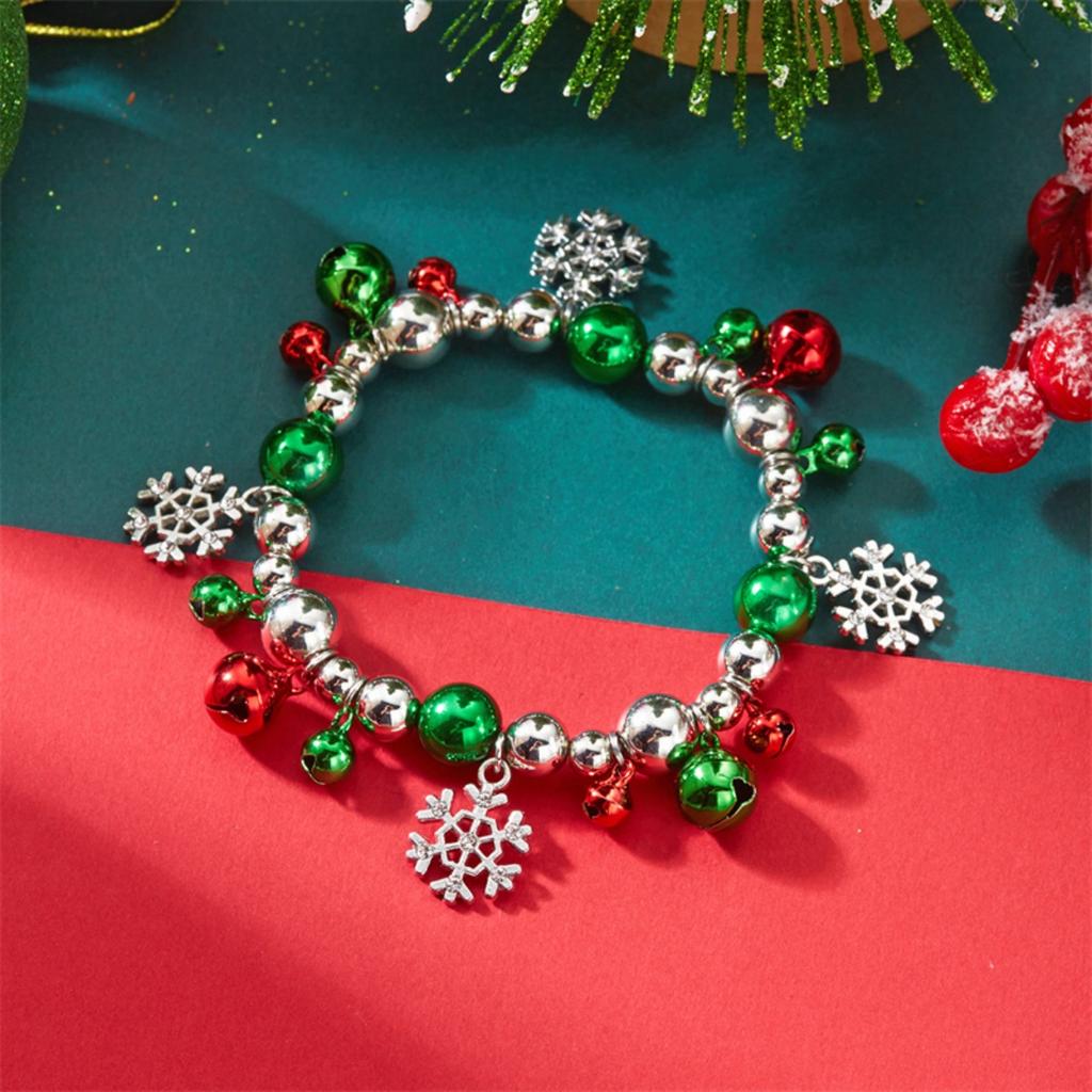 Christmas Tree Santa Claus Snowman Beaded Bracelets Trendy Snowflake Wreath Sock Red Green Bells Bangles For Women Men Jewelry