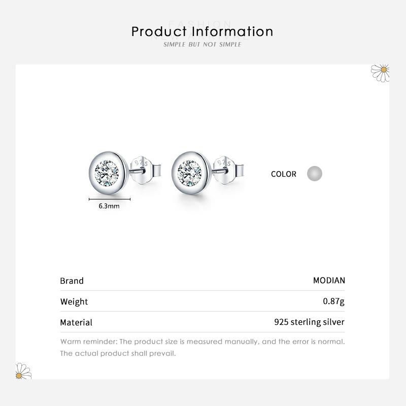 MODIAN Exquisite Round Clear CZ Ear Studs 925 Sterling Silver Sparkling Stud Earrings For Women Wedding Fine Jewelry