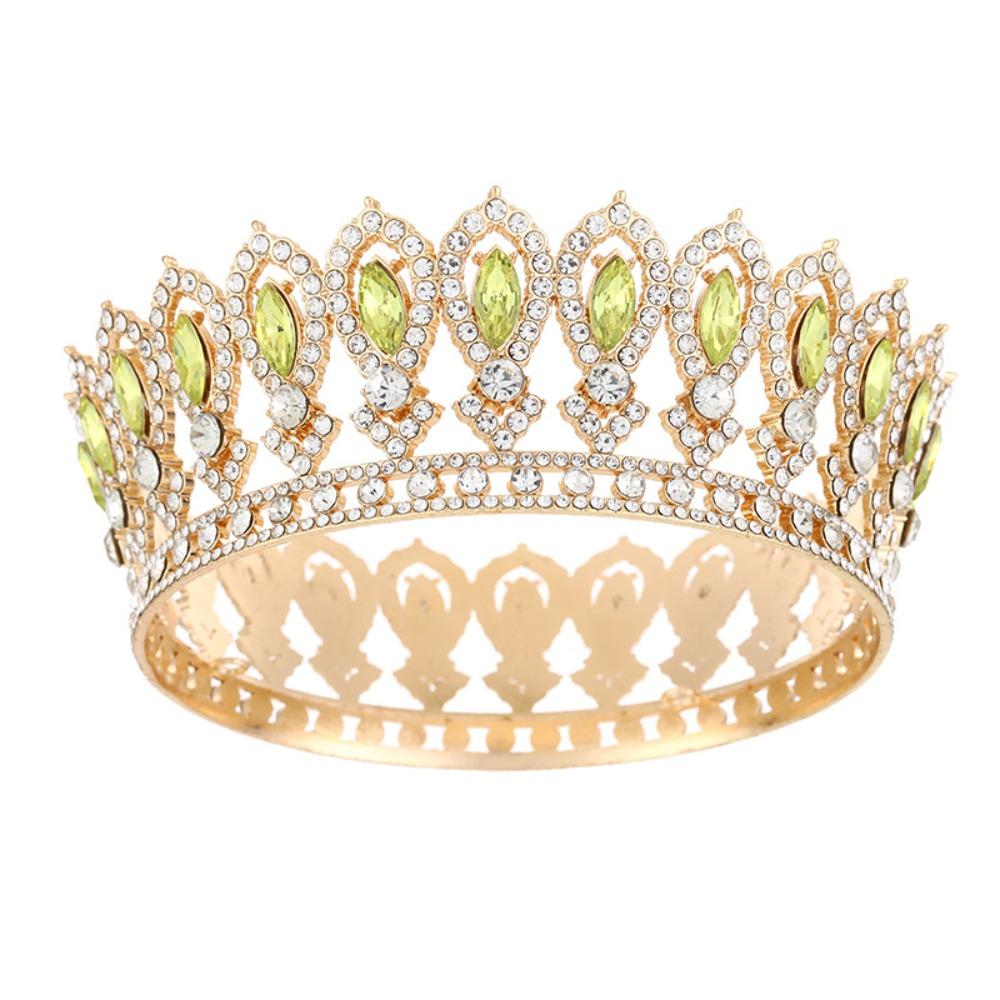Round Princess Queen Tiara European Crystal Full Crown Metal Bridal Wedding Crowns  Birthday Party
