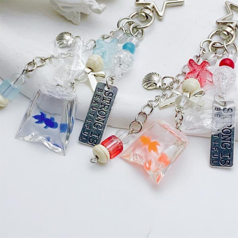 Phone Charm Blue Alloy Resin Beads Ocean Themed Cute Fish Pendant Beaded for Hanging Bags Purse Keys