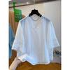 Women Blue Lace Hollow Out Loose Casual Summer Blouse Shirt