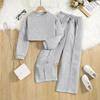 Girls' Spring 2025 Two-Piece Set: Long Sleeve Cropped Top & Casual Wide-Leg Pants