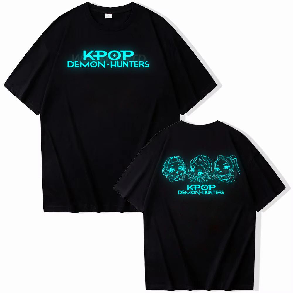 T-shirt da donna KPop Demon Hunters Witch Hunter Scollo a girocollo Manica corta Top ampio Maglietta in cotone