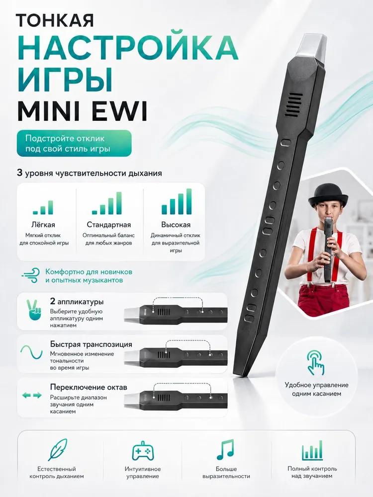 Strumento a fiato elettronico Mini EWI, flauto digitale MIDI con Bluetooth, 10 timbri, altoparlante integrato, batteria da 800 mAh, USB, nero