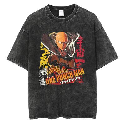 Anime ONE PUNCH-MAN Saitama Printed Tshirt Men Women Washed Cotton T-shirts Oversized T Shirt Harajuku Male Manga Vintage Tee