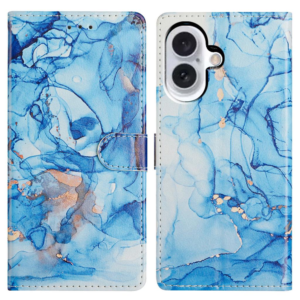 For iPhone 16 Wallet Phone Case PU Leather Flip Cover with Stand Card Holder Painted Design