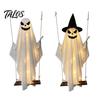 Fantasma Facile da Appendere per Decorazione Esterna Halloween Decorazione Luminosa, Grande Spettrale su un Viso Demoniaco Luminoso Altalena da Giardino con Cappello da Strega Portico