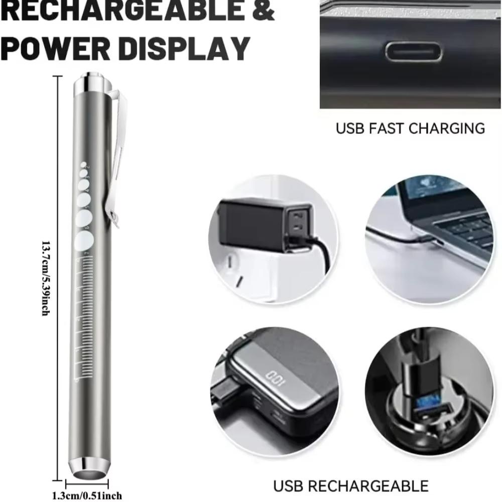 Portable LED Flashlight Work Light First Aid Pen Light with Pupil Gauge Measurements Doctor Diagnosis Pocket Light