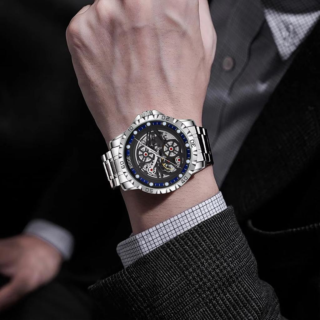 Hollowed Out Men's Fully Automatic Mechanical Watch Stainless Steel Men's Luminous Waterproof Luxury Fashion Skeleton Watches