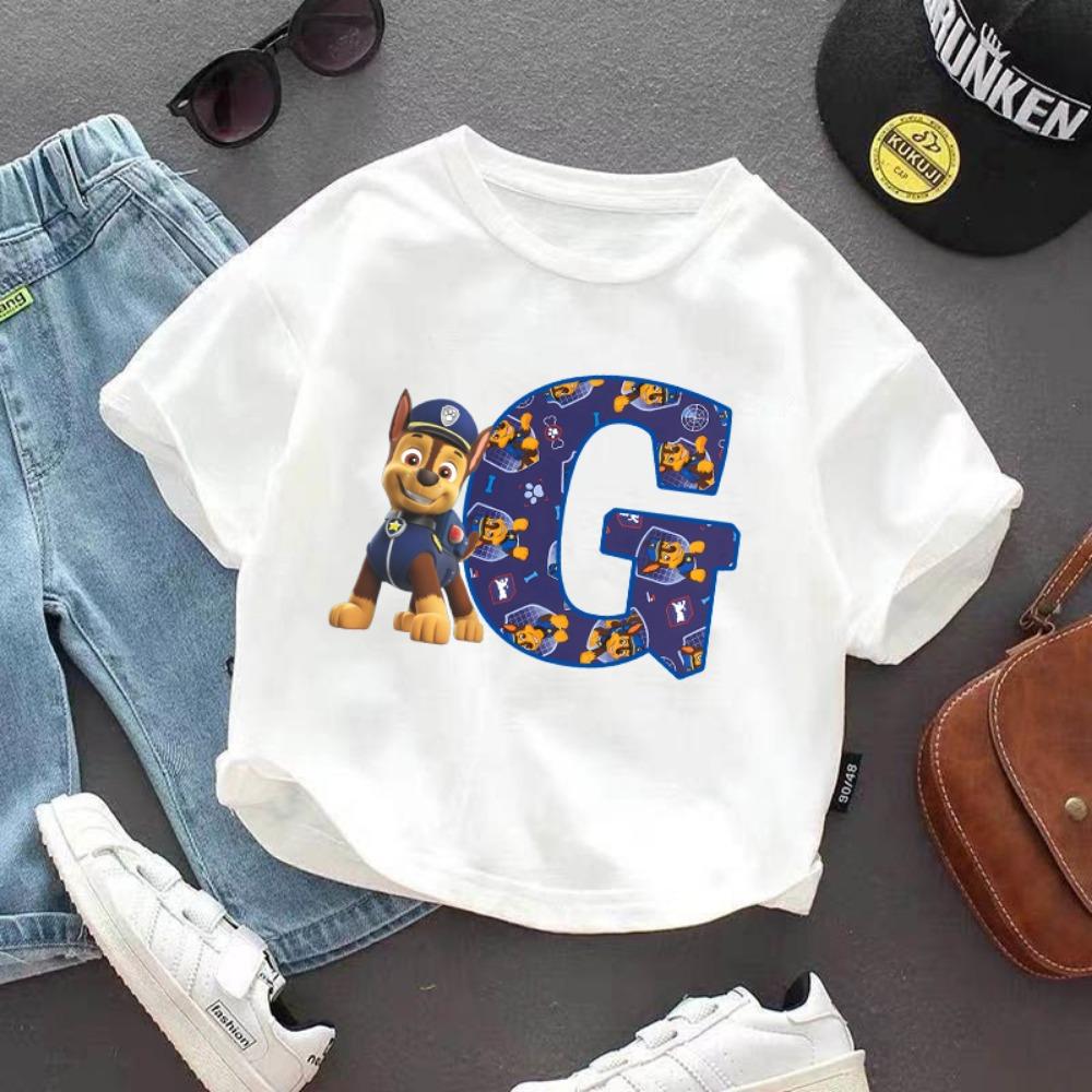 PAW Patrol Child Short Sleeve T-shirt Cartoon Chase A-Z Print Cotton Tees Girls Summer Casual Round Neck Tops Kids Birthday Gift