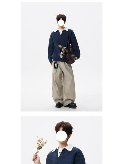 Men's Retro Knit Polo: Stylish Lapel Two-Piece Sweater in Casual, Luxurious Style.