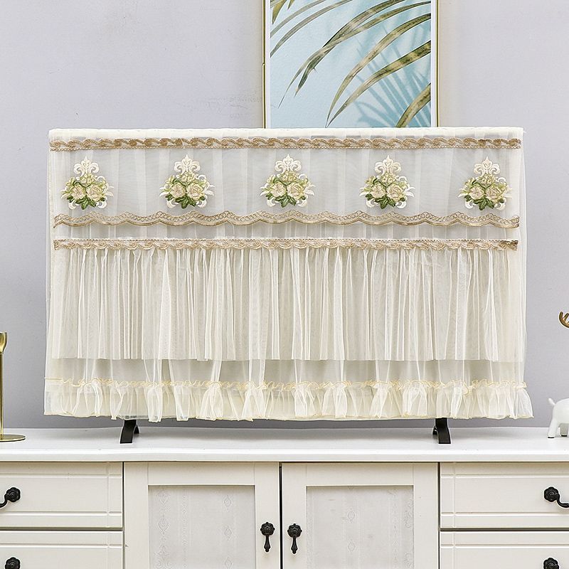 TV Dust Cover Lace TV Curtain Cover Does Not Need To Be Removed When Turning on Home Decoration LCD TV Protective Towel