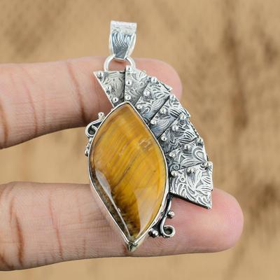 Birthday Gift For Her Natural Tiger'S Eye Gemstone Pendant 925 Sterling Silver