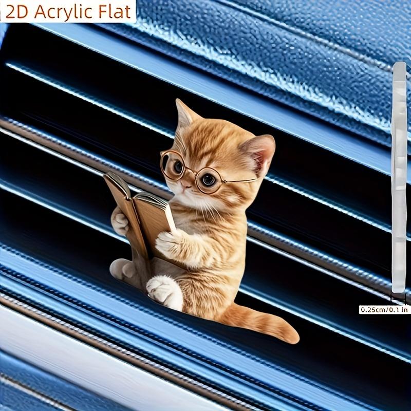 Płaska akrylowa dekoracja 2D, „Odświeżacz samochodowy” Kot czytający w okularach Akrylowy klips do kratki wentylacyjnej samochodu, Piękny prezent dla przyjaciół, Płaska dekoracja 2D