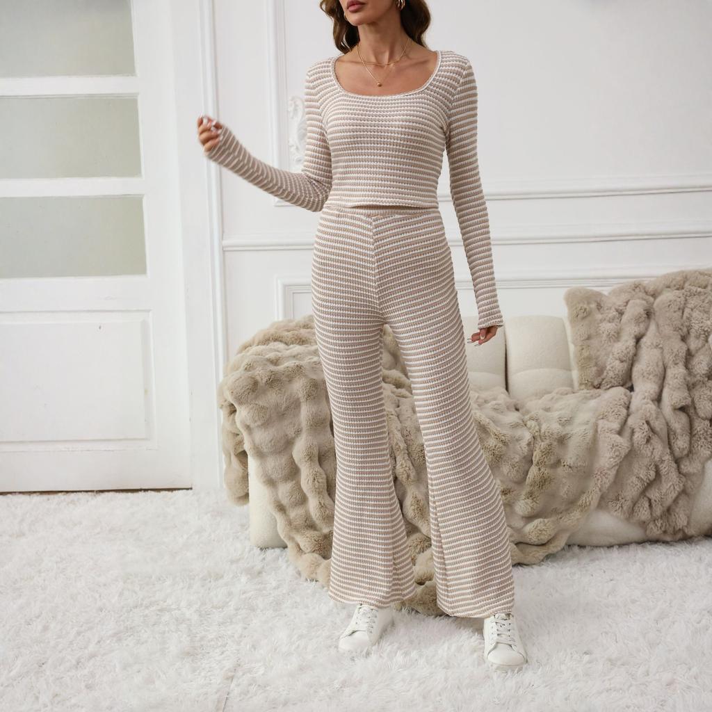 Damen 2-teilige Outfit-Sets geraffte Langarm-Tops weite Hosen Trainingsanzug-Sets