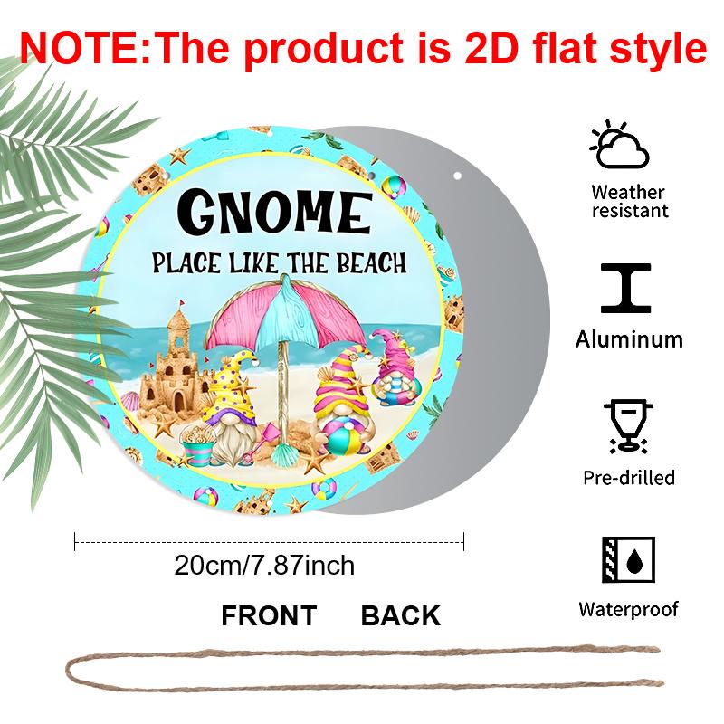 Aluminum Metal Sign, Aluminum Metal Sign 7.87X7.87 Inchesgnomes Love The Beach Summer Beach Welcome Metal Wreath Sign Round Sign Wall Art Sign Bar